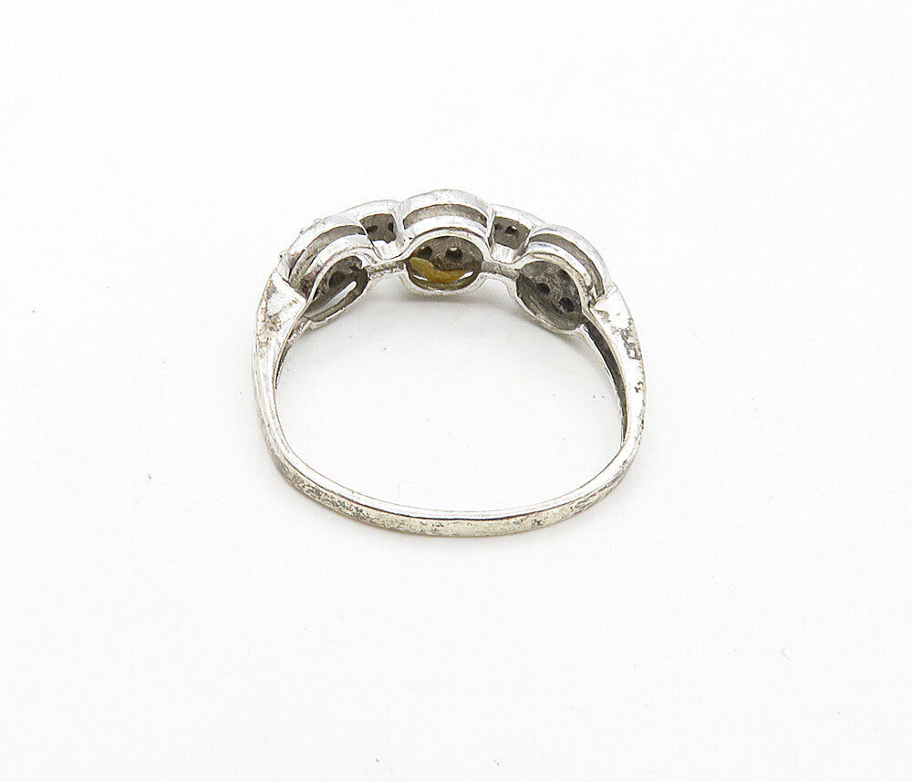 925 Sterling Silver  Vintage Shiny Genuine Diamonds Band Ring Sz 7.5  RG8840