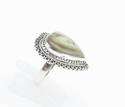 925 Sterling Silver  Love Heart Shaped Jasper Cocktail Ring Sz 10  RG8425