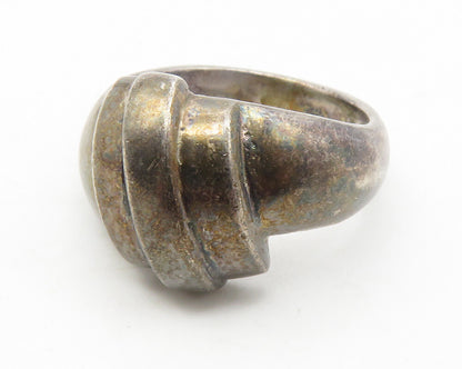 925 Sterling Silver  Vintage Dark Tone Fluted Dome Band Ring Sz 7  RG11863