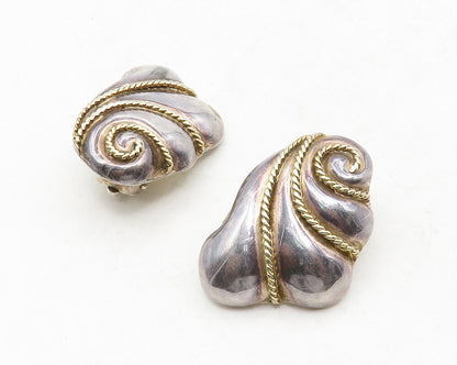 925 Sterling Silver  Vintage Two Tone Swirl Twist Non Pierce Earrings  EG6611