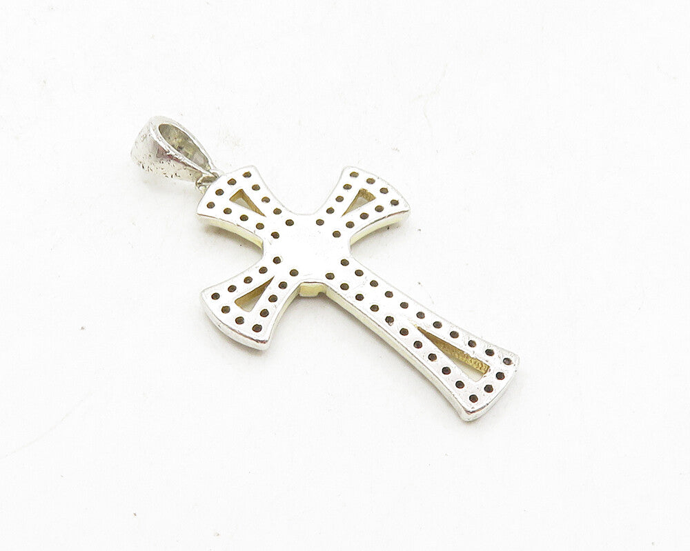 925 Sterling Silver  Petite Topaz Open Religious Cross Drop Pendant  PT7455