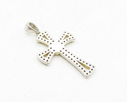 925 Sterling Silver  Petite Topaz Open Religious Cross Drop Pendant  PT7455