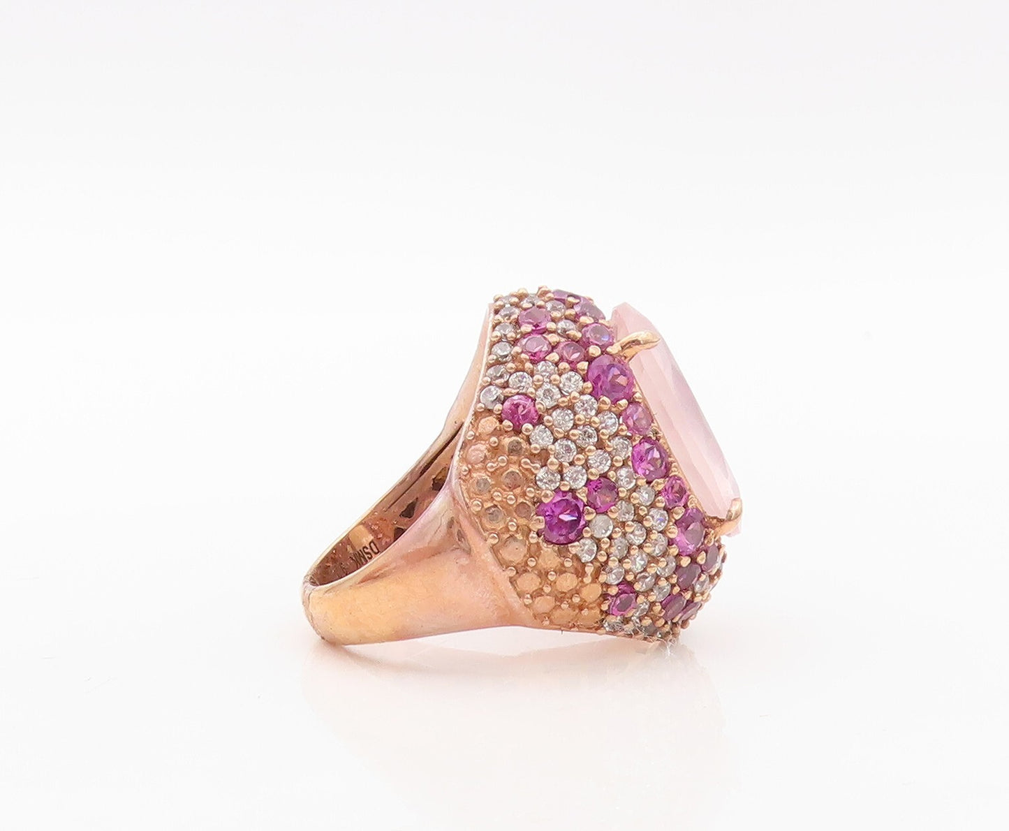 925 Sterling Silver Vintage Ring Rose Gold Plated Pink Gemstones Sz 6.5  RG30247