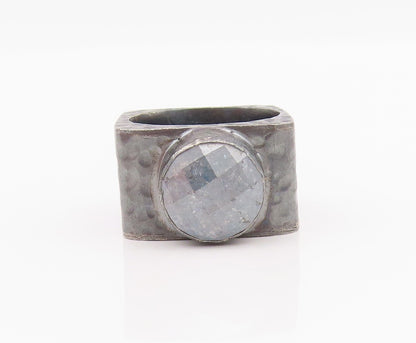 925 Sterling Silver Vintage Ring ROXELANA Dark Tone Round Gemstone Sz 10 RG33023