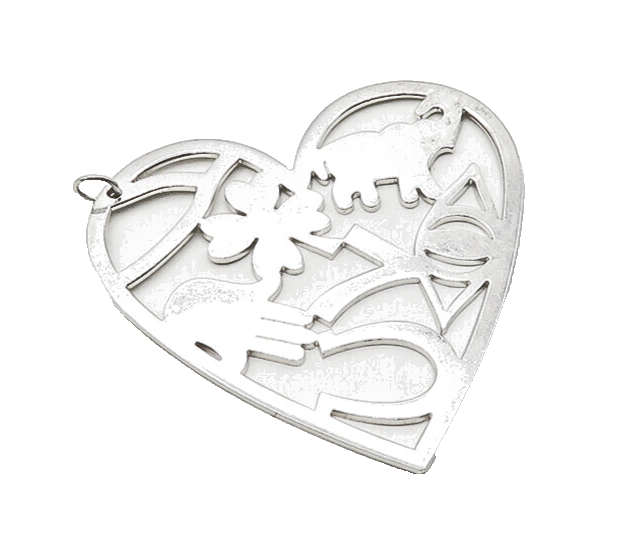 925 Sterling Silver  Vintage Shiny Good Luck Cutout Heart Pendant  PT14407