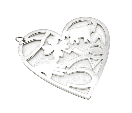 925 Sterling Silver  Vintage Shiny Good Luck Cutout Heart Pendant  PT14407