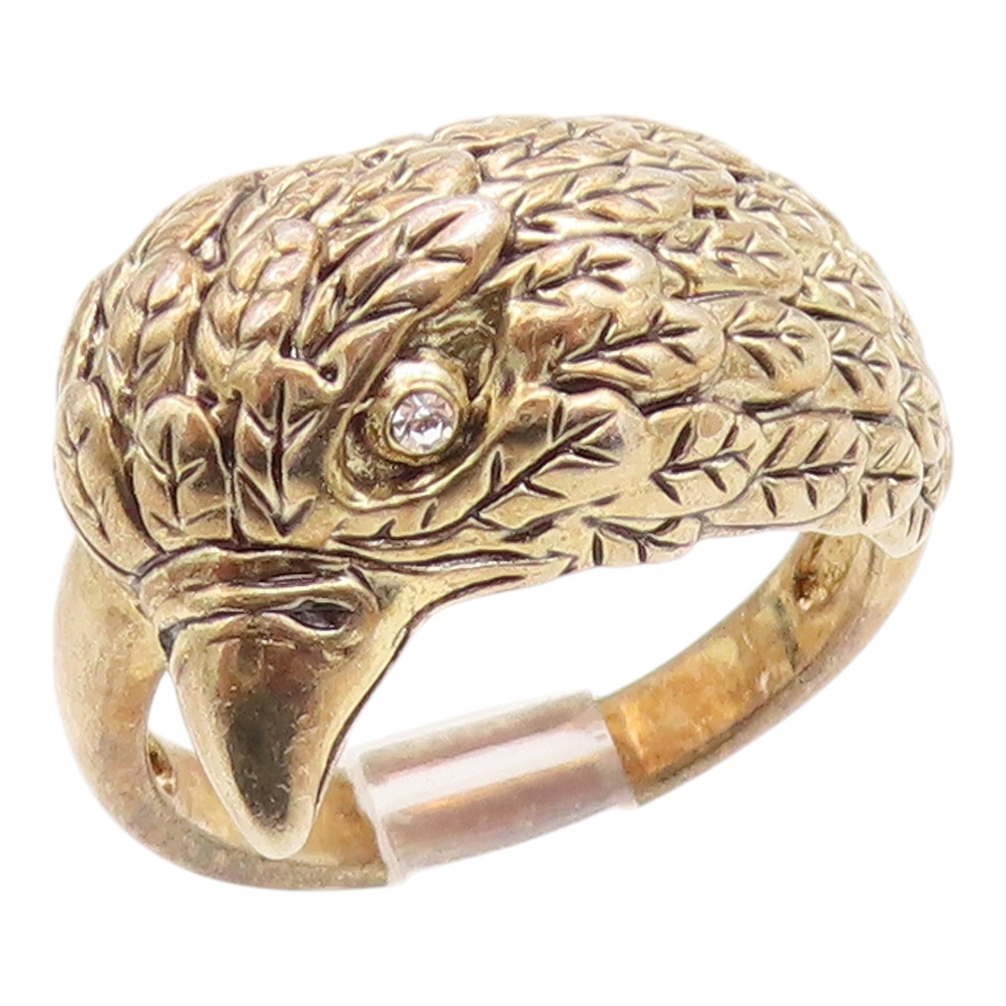 925 Sterling Silver Vintage Ring Gold Plated CZ Etched Eagle Band  Sz 7  RG35385