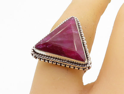 925 Sterling Silver  Ruby Circle Patterned Border Cocktail Ring Sz 6.5  RG8243