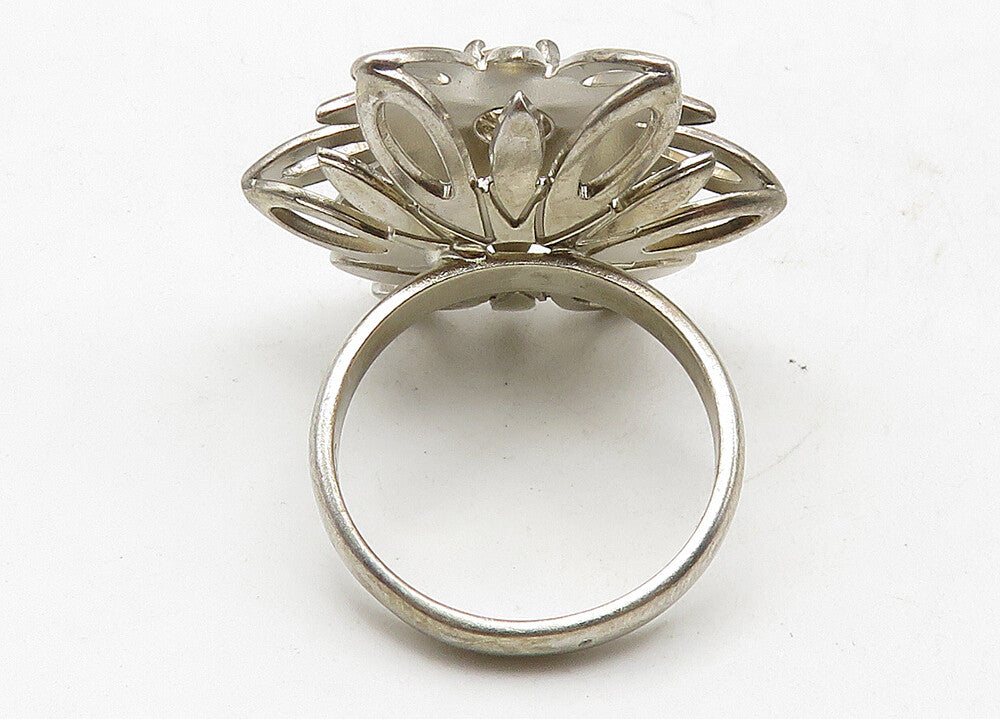 TAMARA 925 Silver  Topaz Centered Flower Motif Cocktail Ring Sz 6.5  RG10588