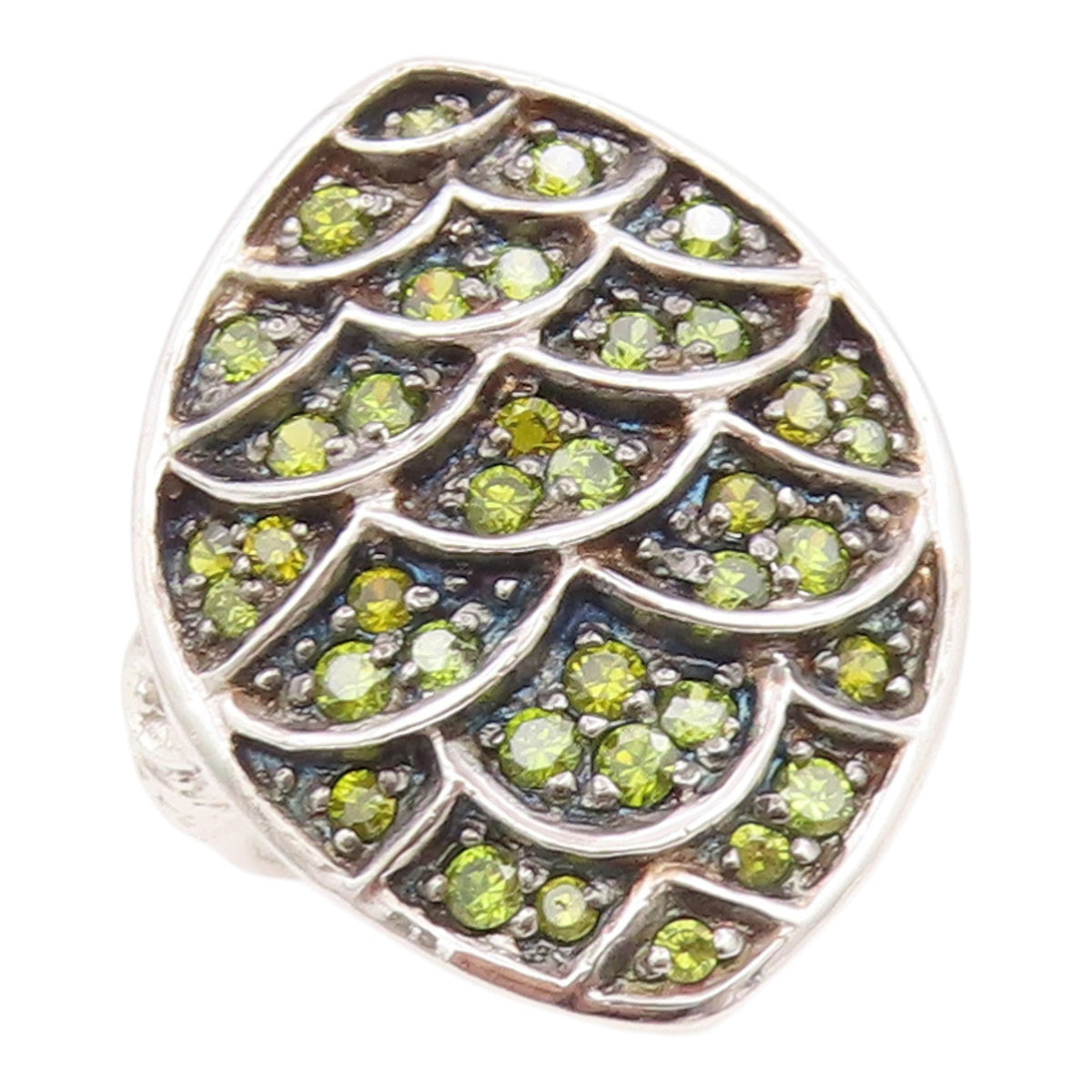 925 Sterling Silver Vintage Ring Green Peridot Mermaid Scale Band  Sz 7  RG35767