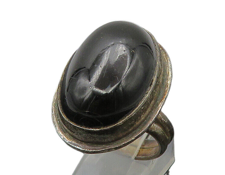 925 Sterling Silver  Vintage Cabochon Black Onyx Cocktail Ring Sz 9  RG17143