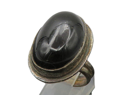 925 Sterling Silver  Vintage Cabochon Black Onyx Cocktail Ring Sz 9  RG17143