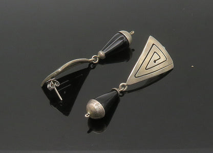 925 Sterling Silver  Vintage Black Onyx Cone Shape Dangle Earrings  EG11057