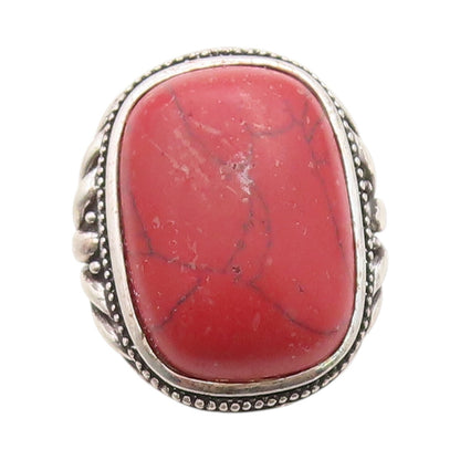 925 Sterling Silver Vintage Ring Cabochon Gemstone Etched Design  Sz 6  RG33439