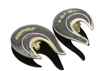 925 Sterling Silver  Vintage Enamel Coated Floral Non Pierce Earrings  EG5697