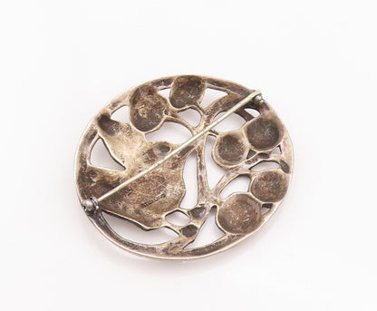 925 Sterling Silver Vintage Brooch Pin Antique Carved Bird On Tree  BP10829