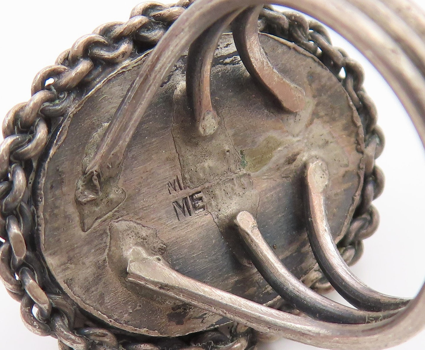 925 Sterling Silver Vintage Ring MEXICO Cabochon Jade Band  Sz 5.5  RG35857