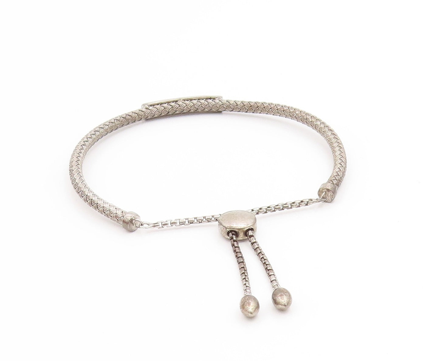 925 Sterling Silver Vintage Bracelet EFFY Real Diamonds Woven Bar Bangle BT11891