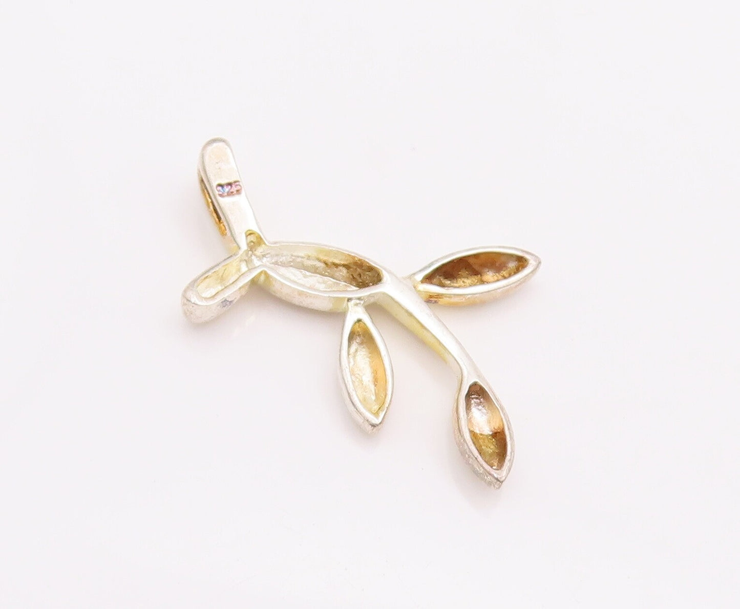 925 Sterling Silver Vintage Pendant Minimalist Carved Cutout Leaved  PT22962