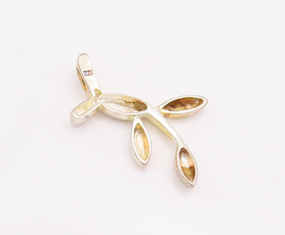925 Sterling Silver Vintage Pendant Minimalist Carved Cutout Leaved  PT22962