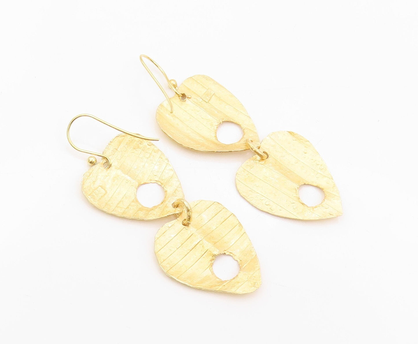 925 Sterling Silver Vintage Earrings Gold Plated Dangling Cutout Hearts  EG13326