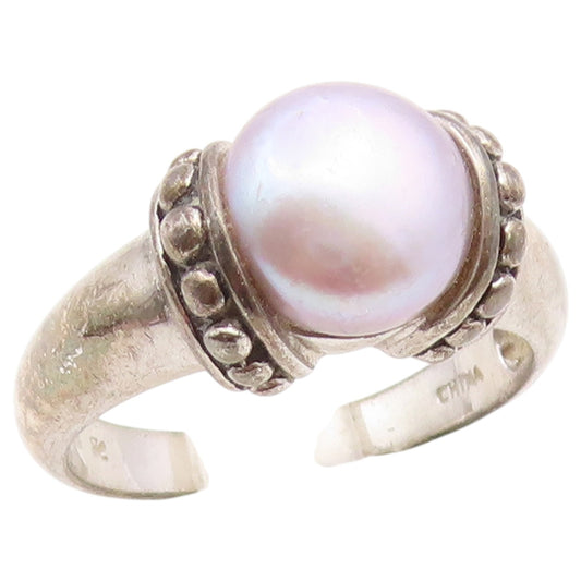 925 Sterling Silver Vintage Ring Classic Pearl Statement Band  Sz 8  RG36818