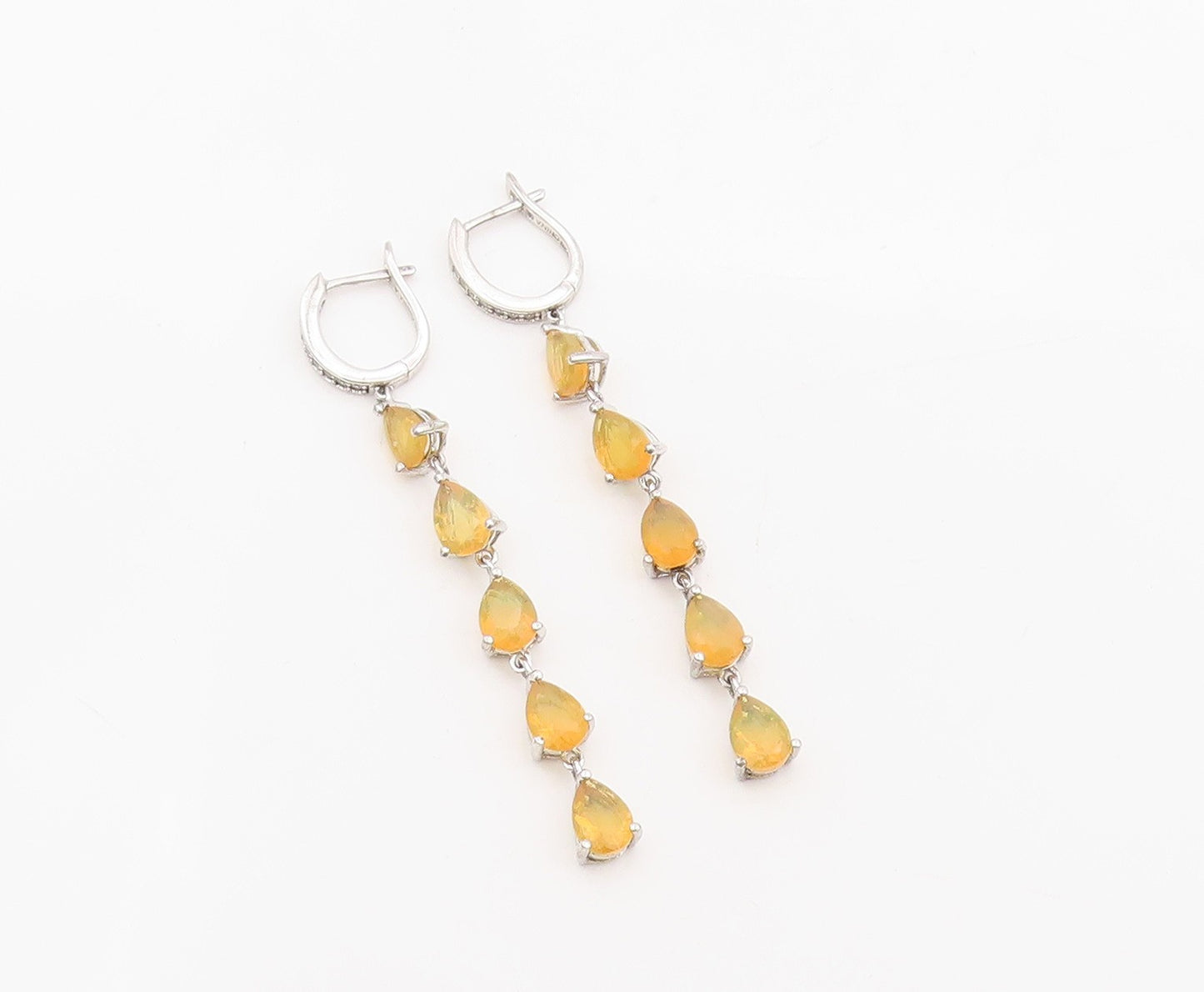 925 Sterling Silver Vintage Earrings Faceted Pear Cut Opal & CZ Dangles  EG13851