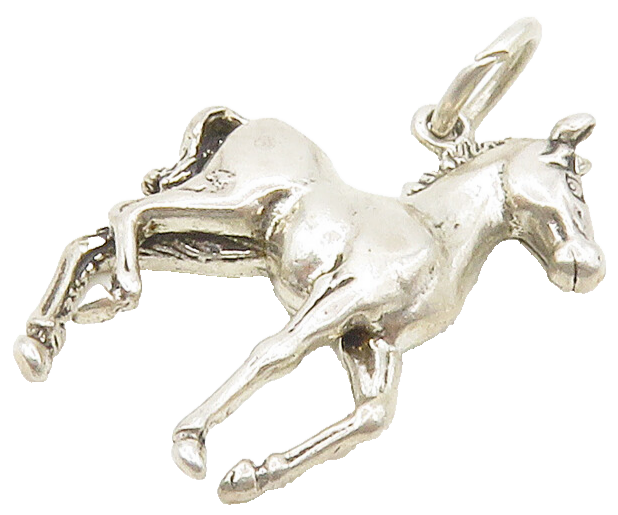 925 Sterling Silver  Vintage Shiny Petite Galloping Horse Pendant  PT12886
