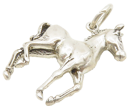 925 Sterling Silver  Vintage Shiny Petite Galloping Horse Pendant  PT12886