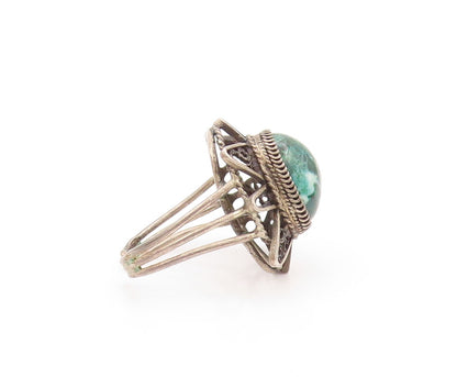 925 Sterling Silver Vintage Ring Dark Tone Gemstone Sun Cutout  SZ 8  RG32181