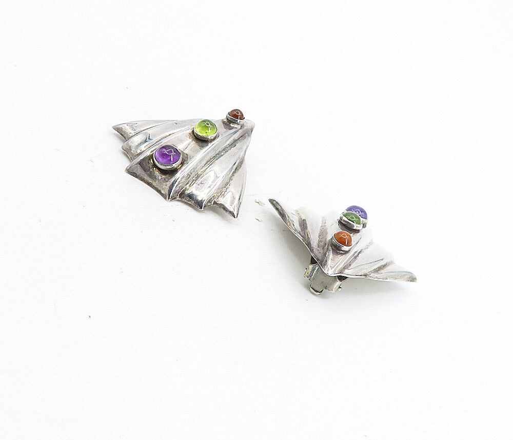 925 Silver  Vintage Amethyst Peridot & Citrine Non Pierce Earrings  EG4456