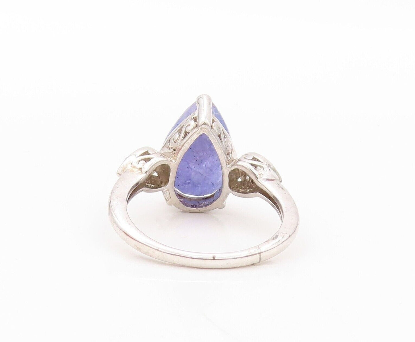925 Sterling Silver Vintage Ring Diamonds Inlay Drop Cut Tanzanite Sz 8  RG30209