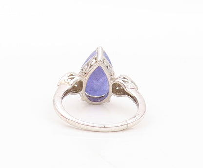 925 Sterling Silver Vintage Ring Diamonds Inlay Drop Cut Tanzanite Sz 8  RG30209
