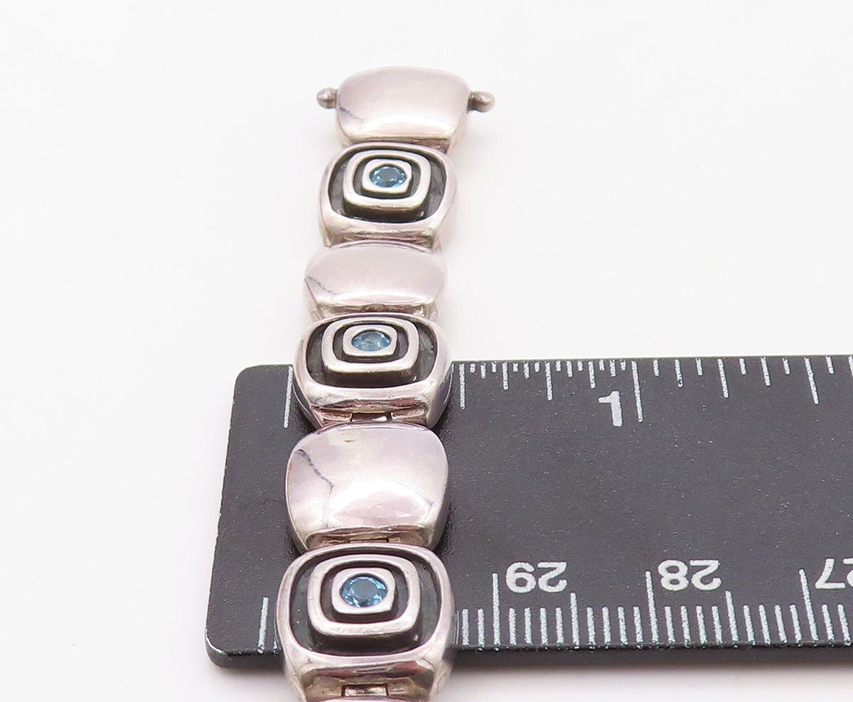 925 Sterling Silver Vintage Bracelet Solid Square Cutout Blue Topaz  BT10890