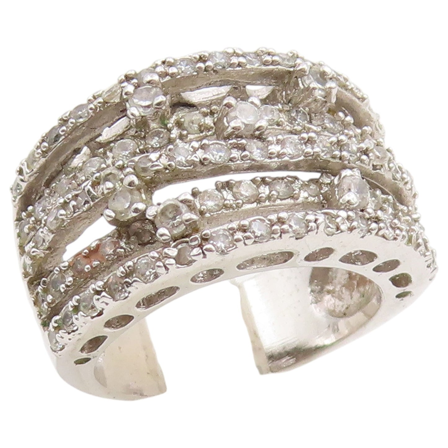 925 Sterling Silver Vintage Ring Multi Row CZ Pave Statement Band  Sz 8  RG36731