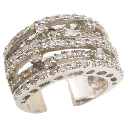 925 Sterling Silver Vintage Ring Multi Row CZ Pave Statement Band  Sz 8  RG36731