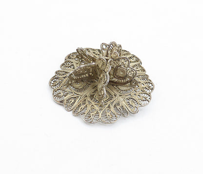 925 Sterling Silver  Vintage Swirl Filigree Floral Design Brooch Pin  BP1743