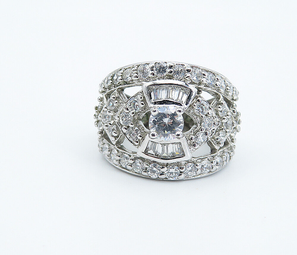 ROSS SIMON 925 Silver  Vintage Sparkling Cubic Zirconia Band Ring Sz 5  RG8572