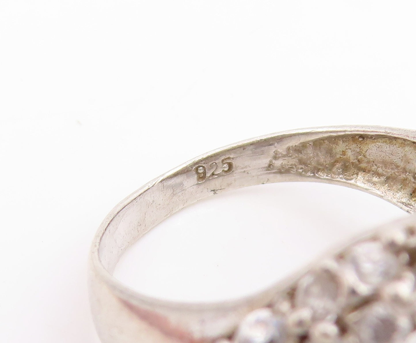 925 Sterling Silver Vintage Ring Peridot & CZ Open Love Heart  Sz 8.5  RG34434