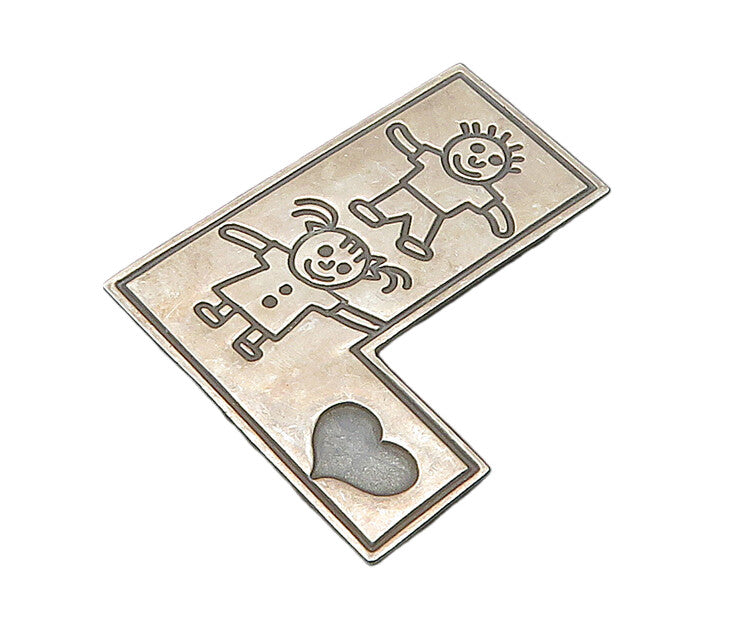 MEXICO 925 Silver  Vintage Oxidized Children Heart Letter L Brooch Pin  BP7190