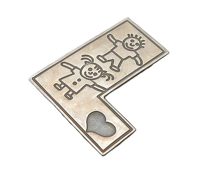 MEXICO 925 Silver  Vintage Oxidized Children Heart Letter L Brooch Pin  BP7190