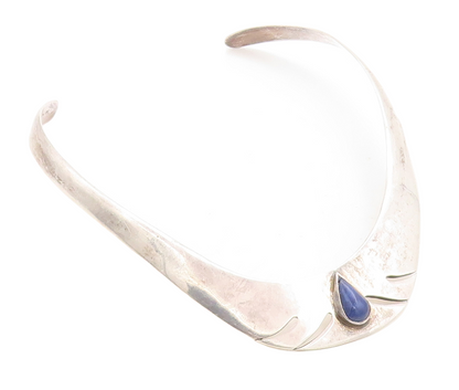 MEXICO 925 Sterling Silver  Vintage Lapis Lazuli Cutout Collar Necklace NE1897