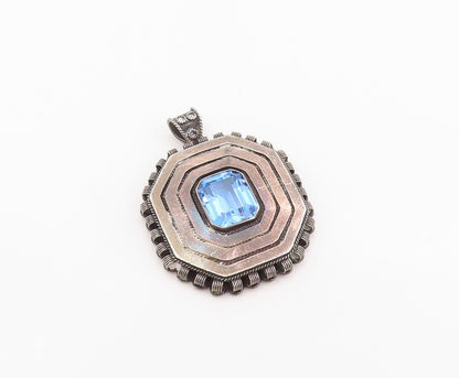925 Sterling Silver Vintage Pendant EREZ ISRAEL Classic Blue Topaz Charm PT26238