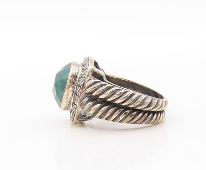 925 Sterling Silver Vintage Ring Twisted Rope Carved Gemstone & CZ Sz 8  RG30674