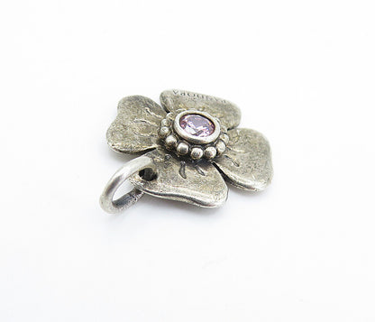 PANDORA 925 Sterling Silver  Vintage Pink Topaz Flower Motif Pendant  PT4199