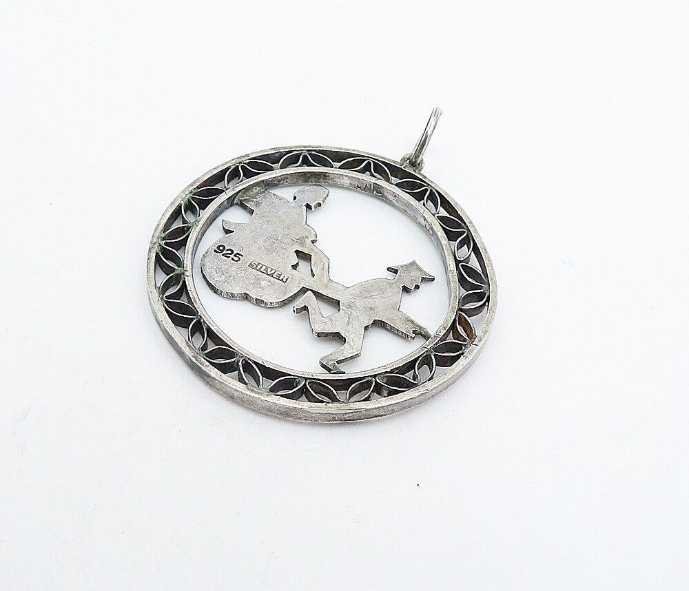925 Sterling Silver  Vintage Man Pulling Rickshaw Carriage Pendant  PT4903
