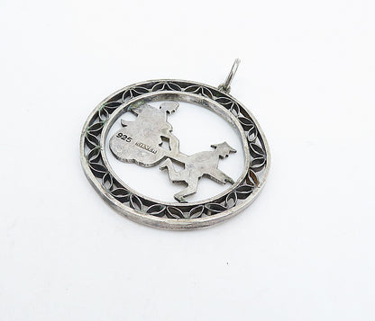 925 Sterling Silver  Vintage Man Pulling Rickshaw Carriage Pendant  PT4903