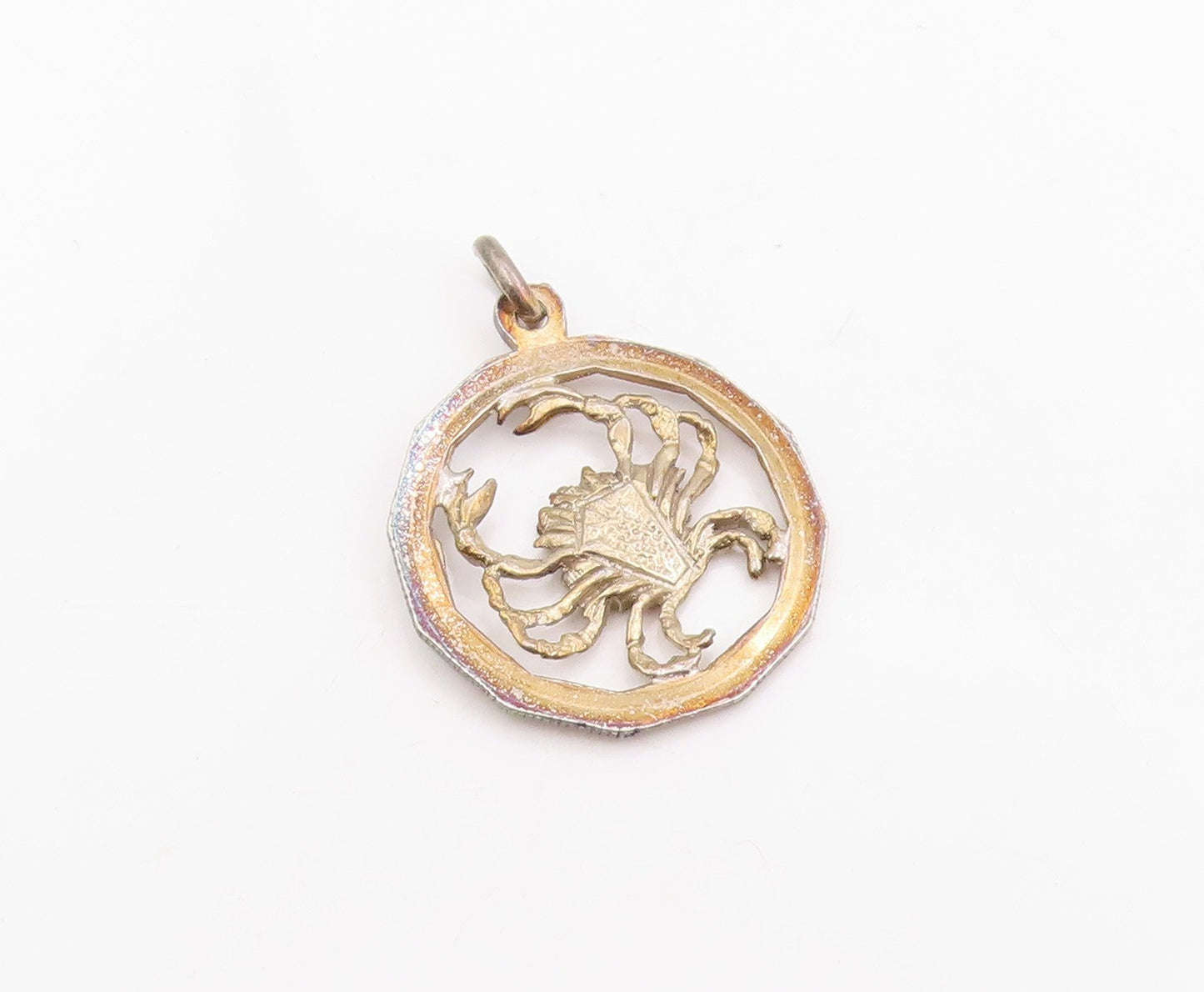 925 Sterling Silver Vintage Pendant Carved Crab Cancer Zodiac Medallion  PT25769