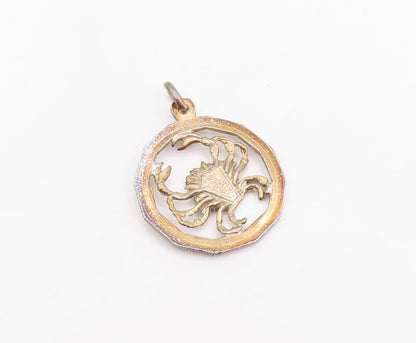 925 Sterling Silver Vintage Pendant Carved Crab Cancer Zodiac Medallion  PT25769