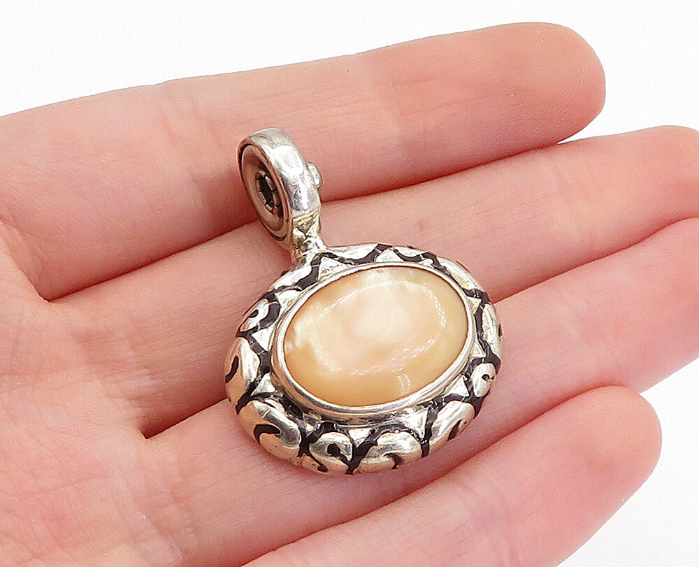ESPO 925 Sterling Silver  Vintage Mother Of Pearl Swirl Dome Pendant  PT3608